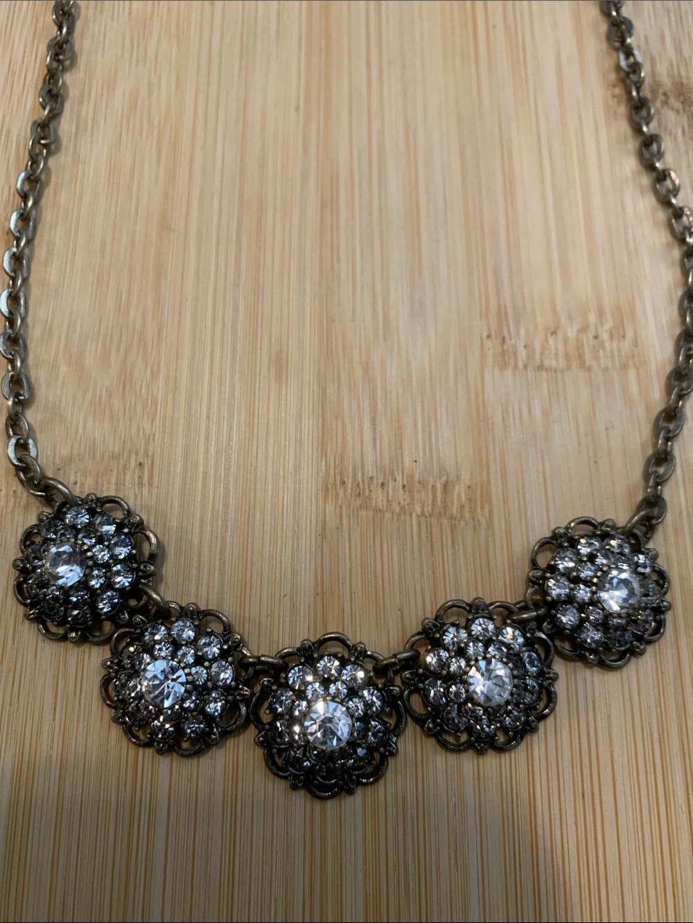 Vintage Brass Lia Sophia Crystal Cluster Floral Necklace